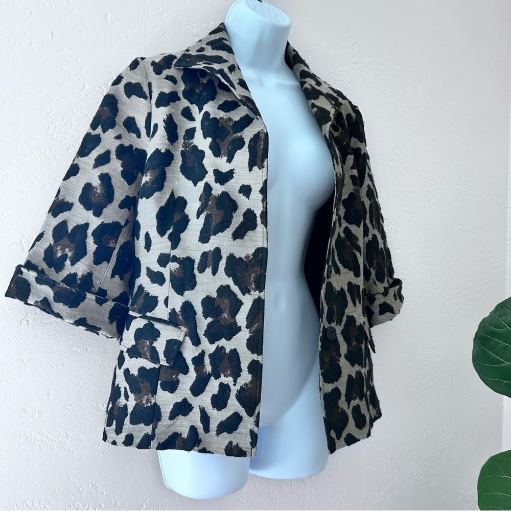 LAFAYETTE 148 Wool Jacquard Leopard Print Blazer Size 6 - Picture 3 of 13
